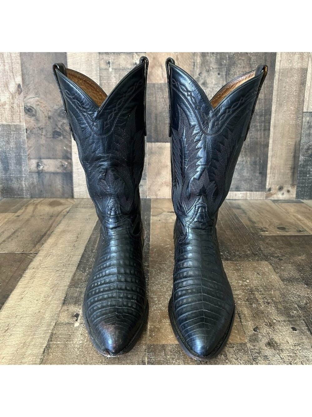 Tony Lama Vintage Caiman Western Black Cowboy Boots Mens 9 EE